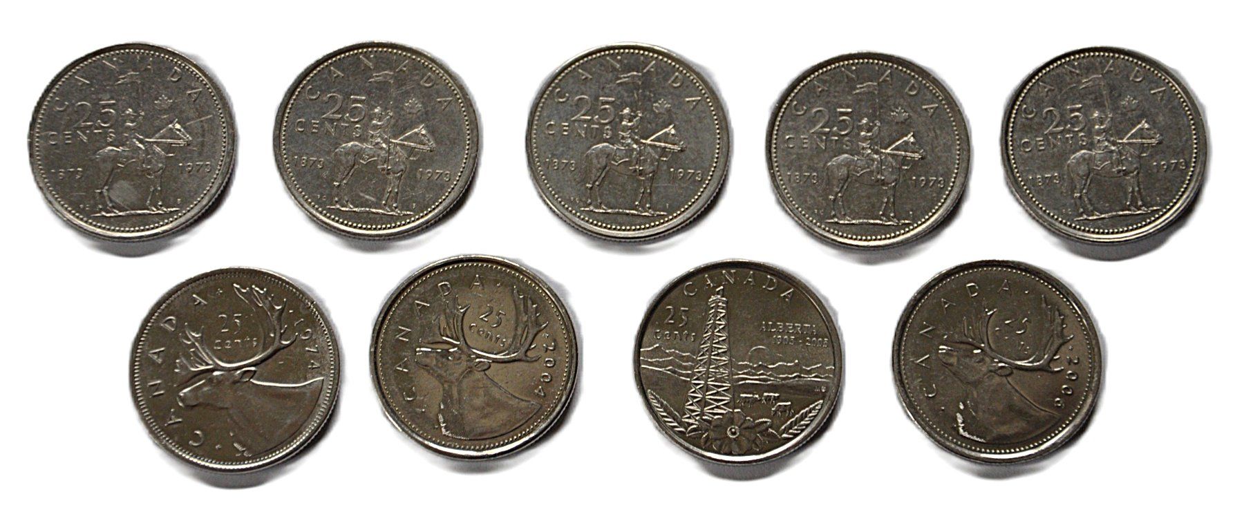 Alle Münzen: 9 x 25 Cents Canada – Gebraucht aus Grabs von Fadenquarz