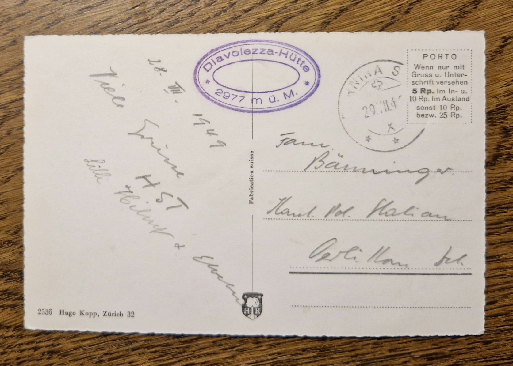 Cartoline postali: Diavolezza Hütte mit Stempel 1949 – Usato da Ebikon venduto da Donar50 1