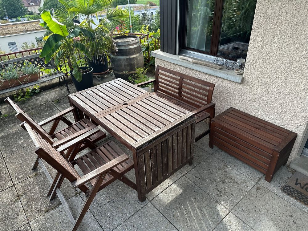 Holz Gartentisch mit Bank und Stühlen Kaufen auf Ricardo