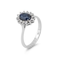 Rosettenring aus 18-kt Gold mit blauem Saphir und Diamanten