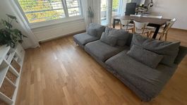 Sofa grau mit Kissen gebraucht mit Gebrauchsspuren