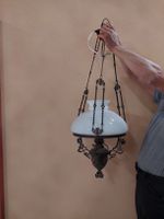 Antike Hängelampe Jugendstil Metall mit Glasschirm
