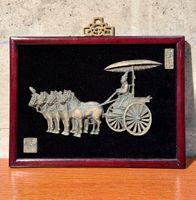 Vintage Asian Wall Art - Bronze Chariot Scene in Frame