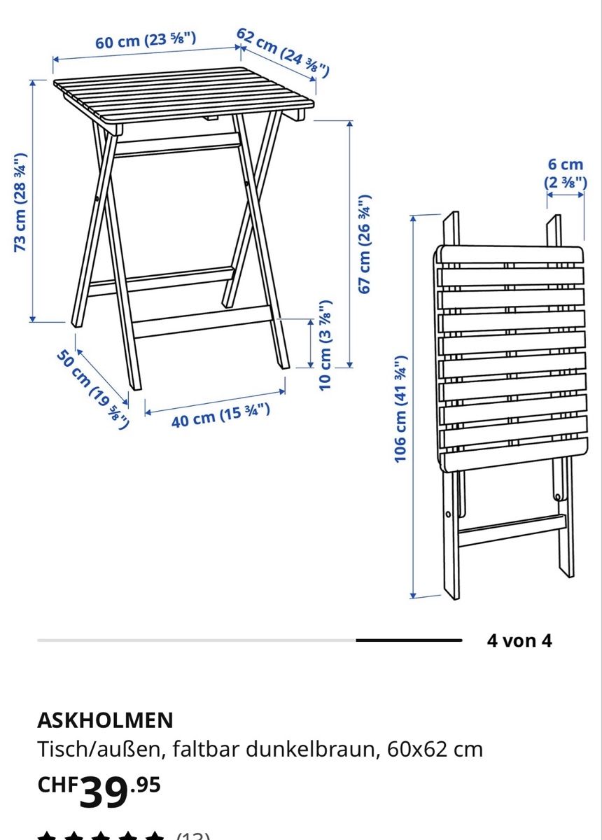 Ikea Set de table et chaises: Gartentisch mit Stuhl neuwertig Ikea – D'occasion à Zug par Tugiumerin 7