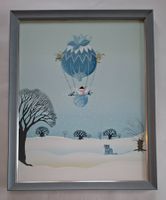 Winterliche Naive Malerei, Schneemann im Heissluftballon