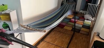 Poltrone pensili da giardino: Hammock with stand blue-green stripes – Usato da Winterthur venduto da ama_cz7g