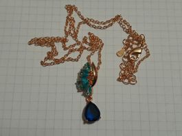 Anhänger blaue Zirkonia, vergoldet 585, 3.7g, 48cm Kette