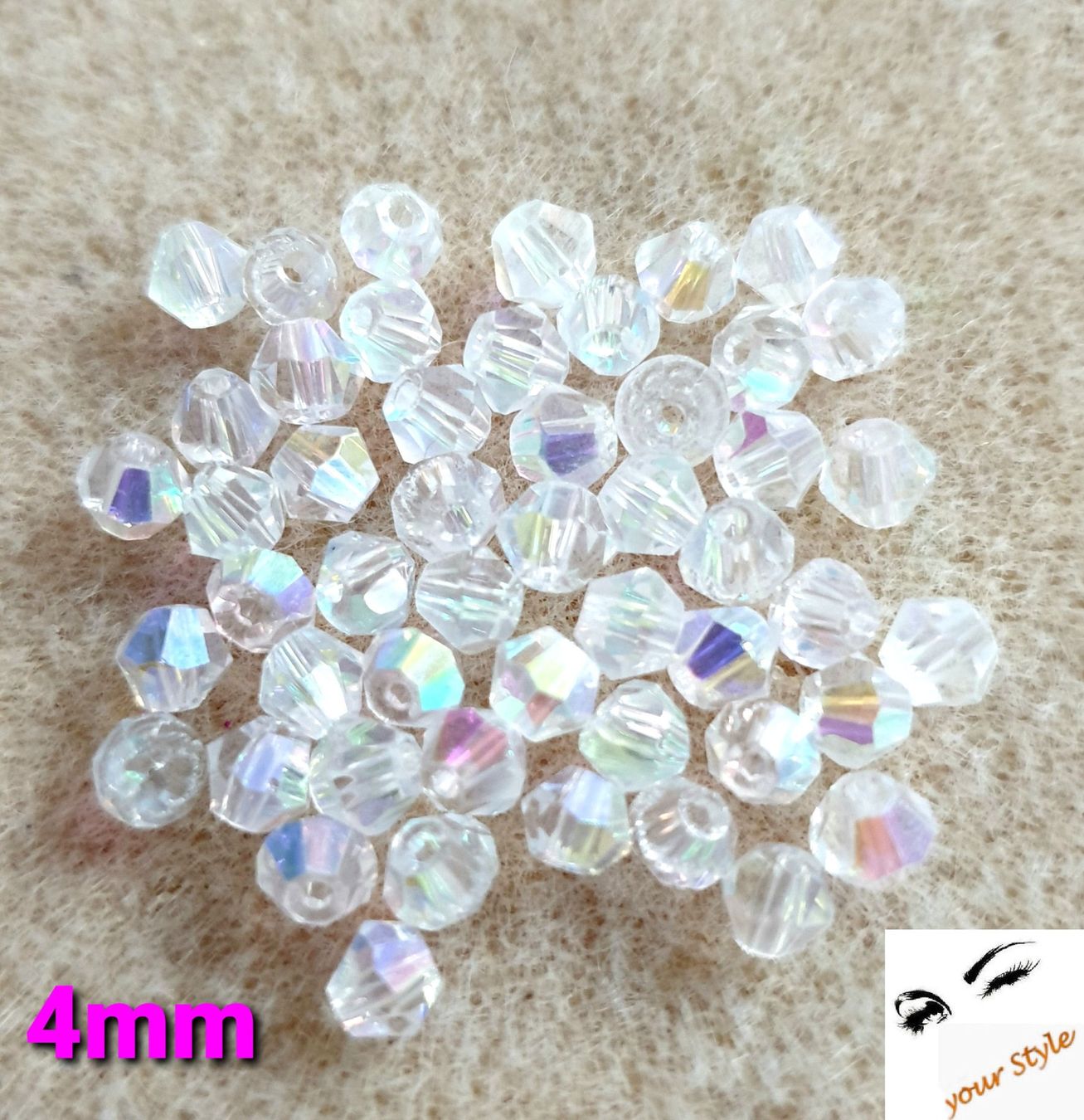 Perle (finte): 50 Stk.Glas- Perlen 4mm shiny milky white AB – Nuovo e nell'imballaggio originale da Oberglatt ZH venduto da -your-Style- 1