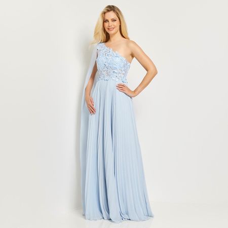 Elegantes Abendkleid One-Shoulder Hellblau Gr. 38 neu