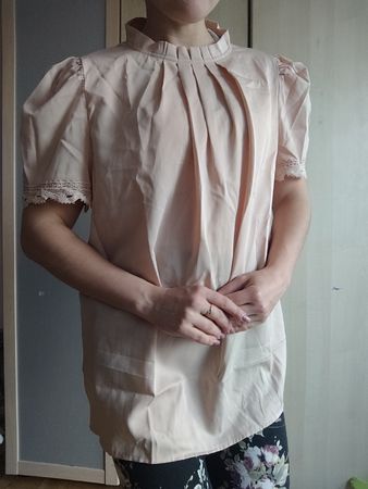 Elegant vintage Summer Blouse with Lace Detail, Peach Color