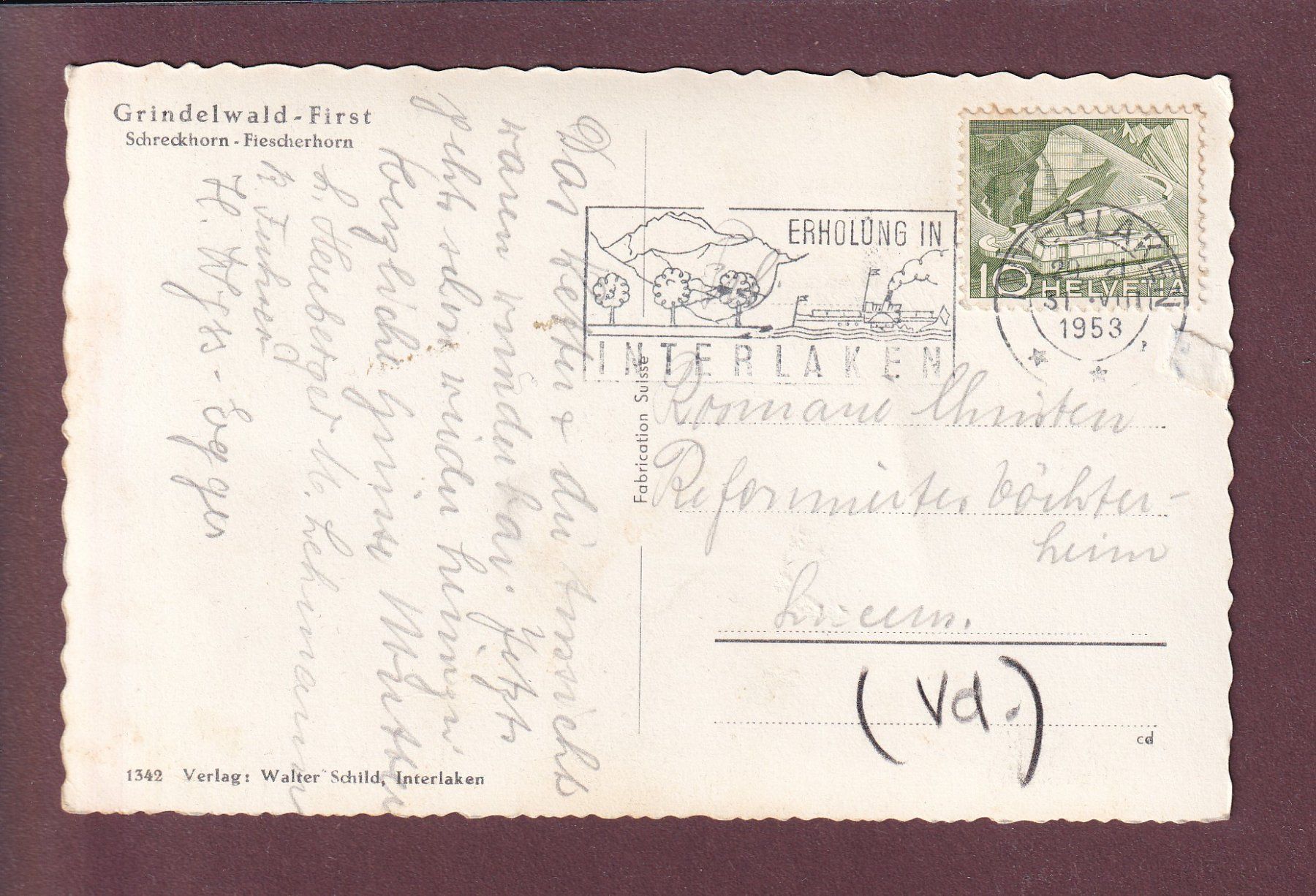 Cartoline postali: GRINDELWALD-FIRST - Kühe - 1953 – Usato da Pully venduto da nicecards 1