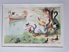 DER FRÖHLICHE KATZENSPORT BILD MONTIERT AUF PASSEPARTOUT