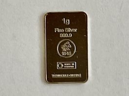 Silberbarren Heimerle + Meule 1g 999.9 ..siehe Scan