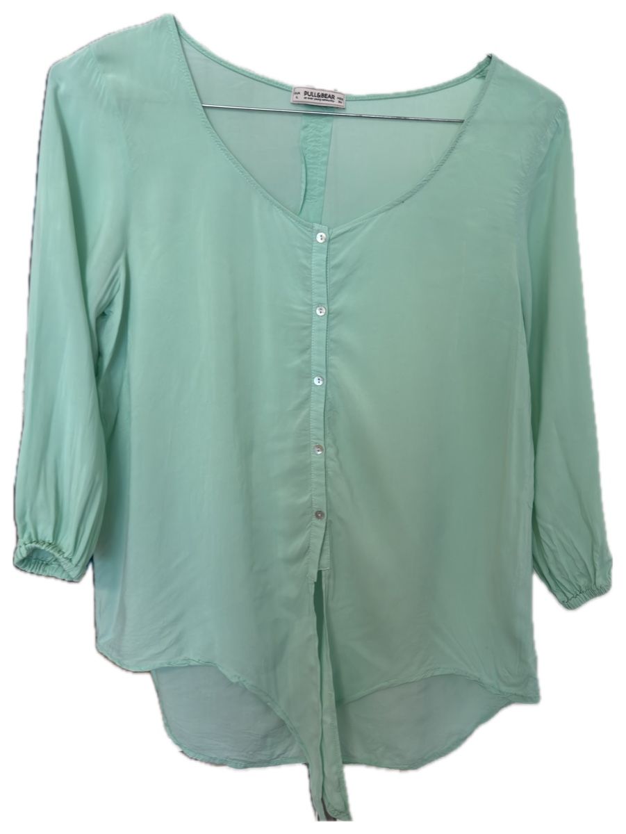 Pull&Bear Camicette: Pull&Bear Bluse mint, 3/4-Arm, Vokuhila-Schnitt, Gr. L – Usato da Basel venduto da tin_h697