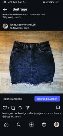 Schwarzer Jeans Minirock, Grösse M, Top Zustand für Winter!