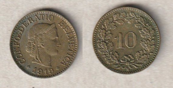 Tutti le monete: 10 Rappen 1919 Messing – Usato da Allschwil venduto da Coinfreak