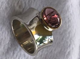 TURMALIN Rosé in Goldfassung & Silberring !!! Grösse:  59