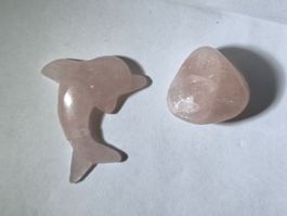 Rosenquarz-Set: Süsser Delfin & Handschmeichler,  Zustand ok