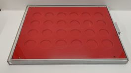 Münz-Kassette Lindner 24 Fächer rot, gebraucht (L38-7)