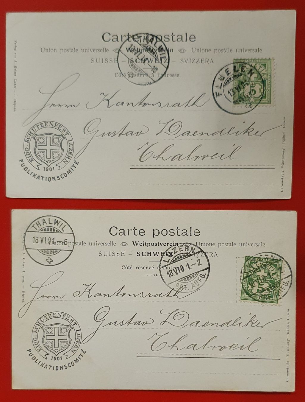 Cartoline postali: Luzern 1901 - Schützenfest,  2 Karten – Usato da Kreuzlingen venduto da Rschweiz1 1
