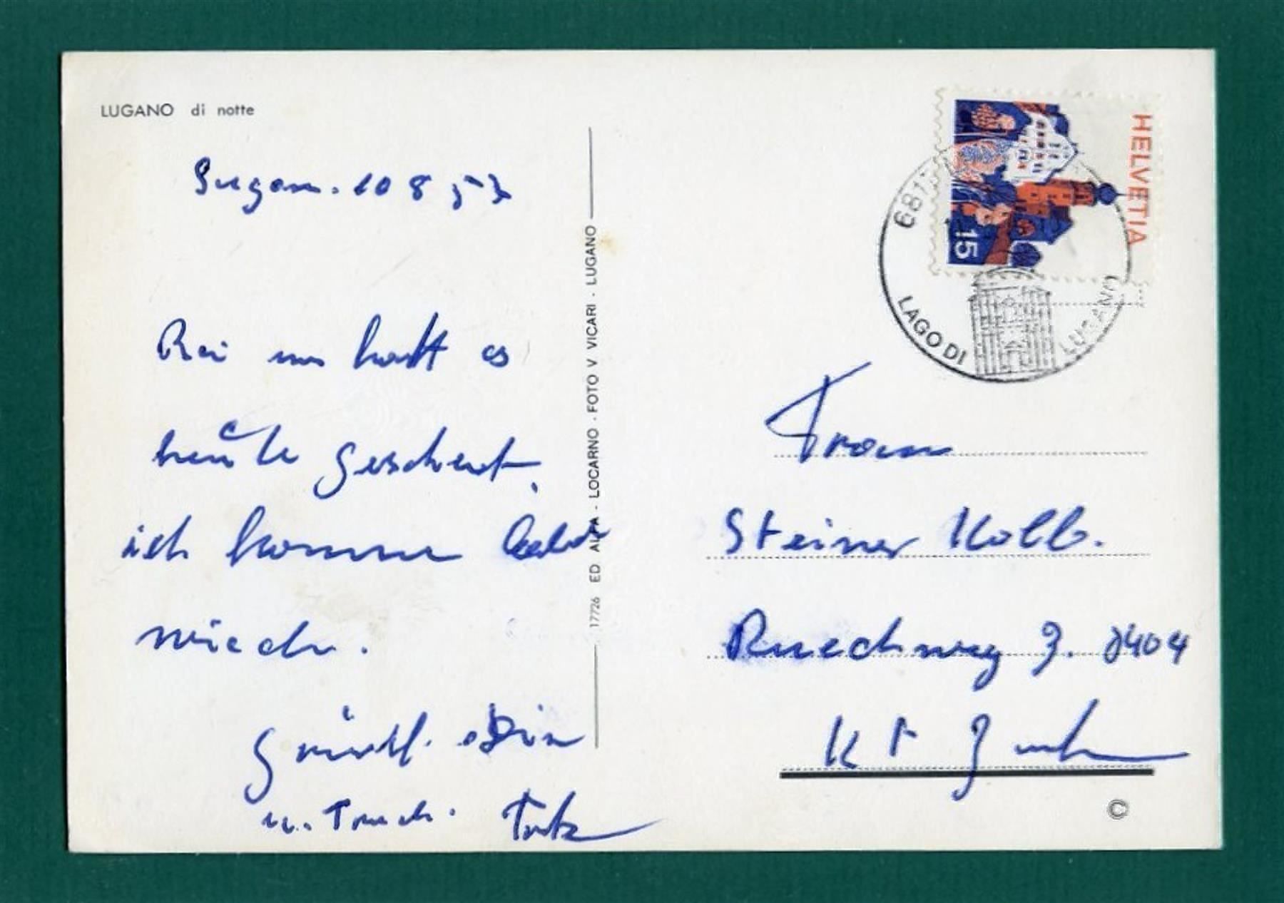 Cartes postales: Lugano di notte, 1975, gelaufen, Grossformat – D'occasion à Sargans par Hausi1951 1