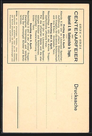 Cartoline postali: Trogen, Centenarfeier der Kantonsschule  – Usato da Berlin venduto da bartko-reher 1