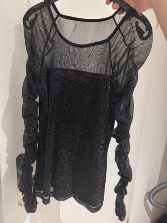 Glitzer Shirt Damen Schwarz Netz Stoff Grösse S Zustand gut