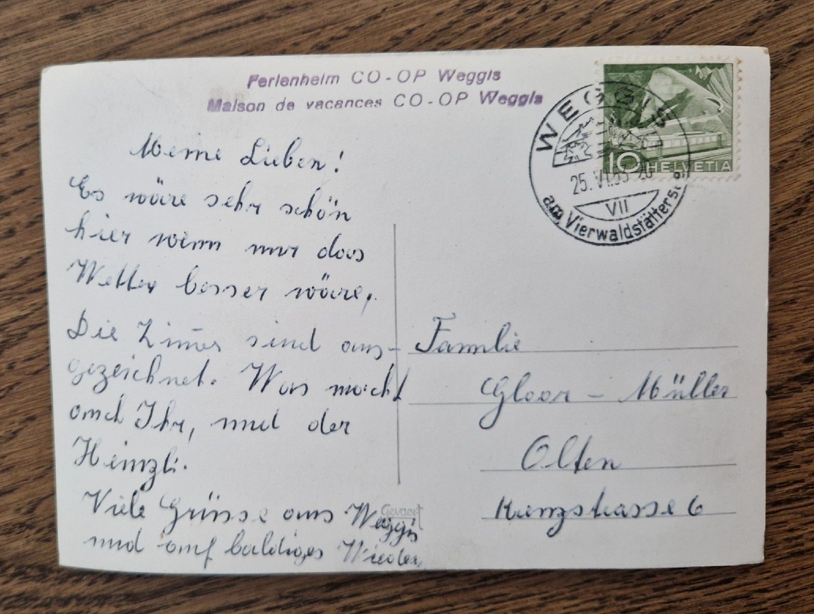 Ansichtskarten: Ferienheim Coop Weggis 1953 – Gebraucht aus Ebikon von Donar50 1