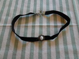 NEUES Choker Halsband schwarz mit Blume - 226398