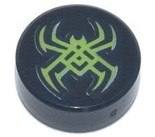 LEGO 98138pb185 Black Tile, Round 1 x 1 with Lime Spider