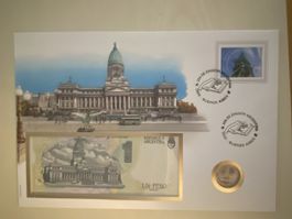 Banknotenbrief mit Münze - Argentina 