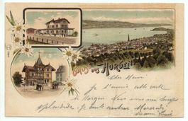 LITHO Gruss aus HORGEN Bahnhof Oberdorf - Chalet Belvedere