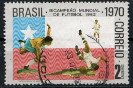 Timbre Brésil 1970 Bicampeão Mundial Football Obl.