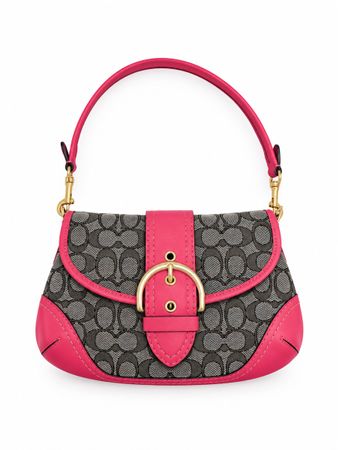 Sac à main Coach toile monogramme et cuir rose