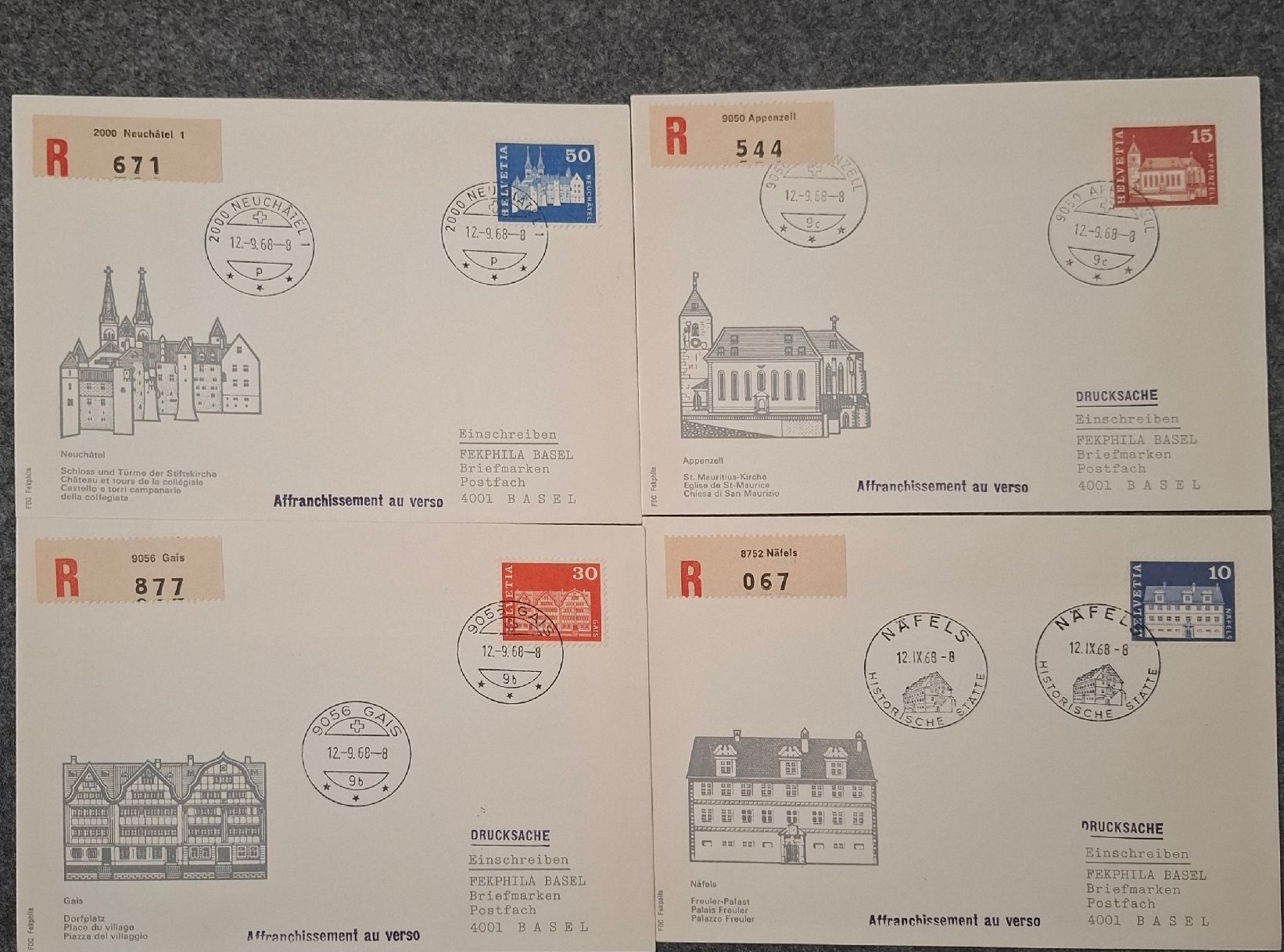 Tutti i francobolli: 4 Belege Schweiz/ Lot 7 ab 1 CHF – Usato da Basel venduto da Swiss_phil_Auktion