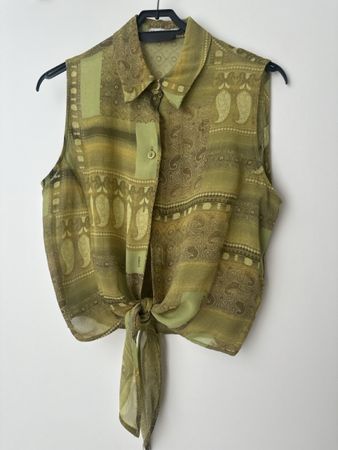 Mara Manzona Damen Bluse ärmellos Grösse 36 grün bedruckt