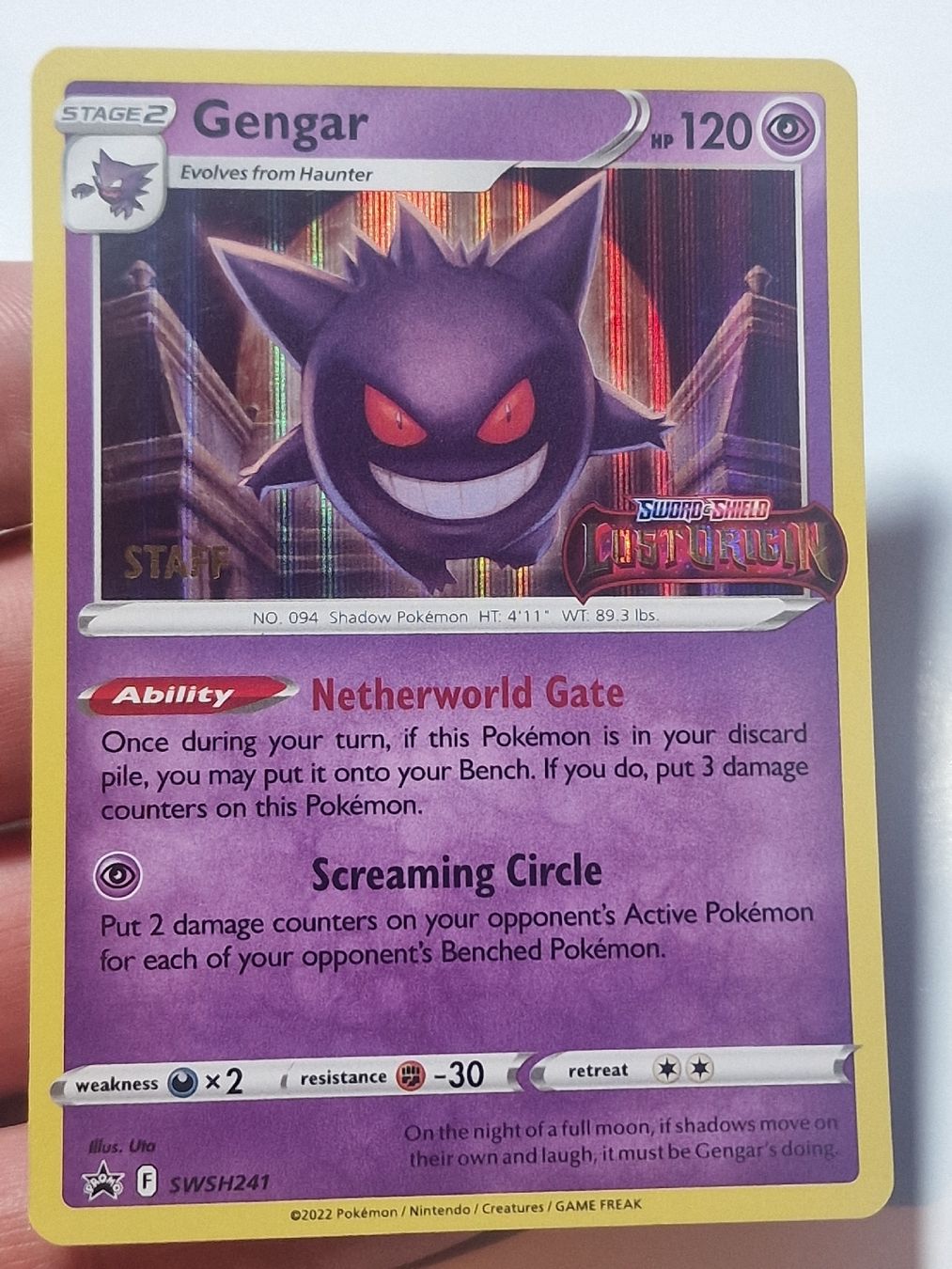Pokémon Carte collezionabili: Gengar Lost Origin STAFF edition – Usato da Daillens venduto da SACS-CARDS