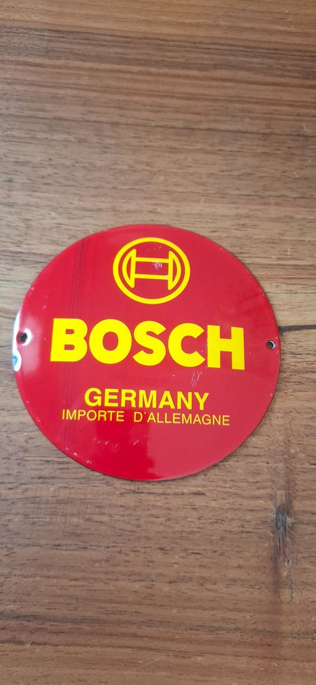 Insegne: BOSCH Germany Blechschild rot/gelb runde Form – Usato da Rorbas venduto da Fugsuzo