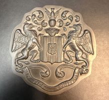 Vintage Zinn Wappen Relief Greifen Adler "In Fide Constans"