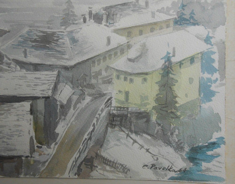 Dipinti: Splügen. Grossformatiges Aquarell von 1964. – Usato da Basel venduto da Domba 2
