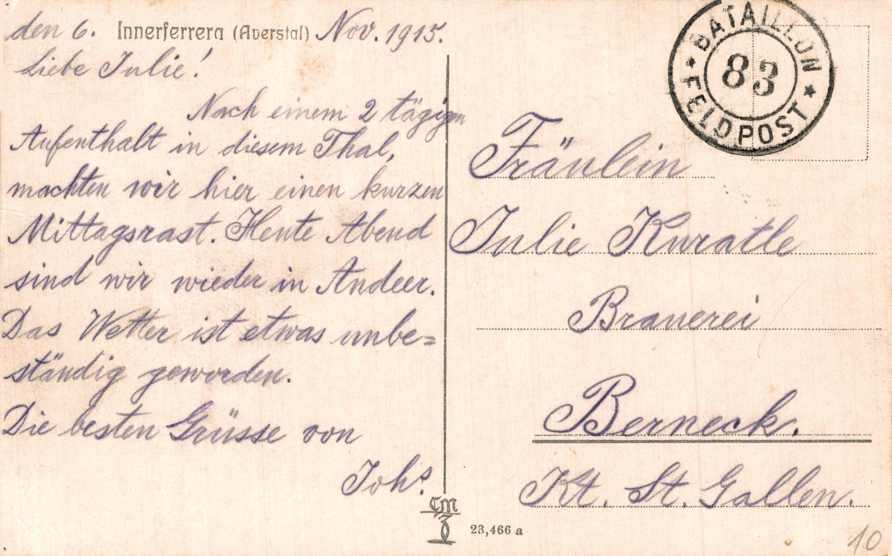 Cartoline postali: Innerferrera (Averstal) – Usato da Bronschhofen venduto da Astore 1