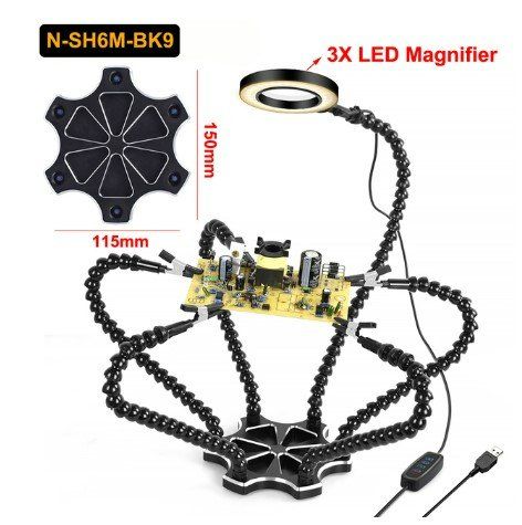 WYFCR Dritte Hand Lötstation - 5 Arme Mit 3-facher Lupe Für Elektronik Reparaturen