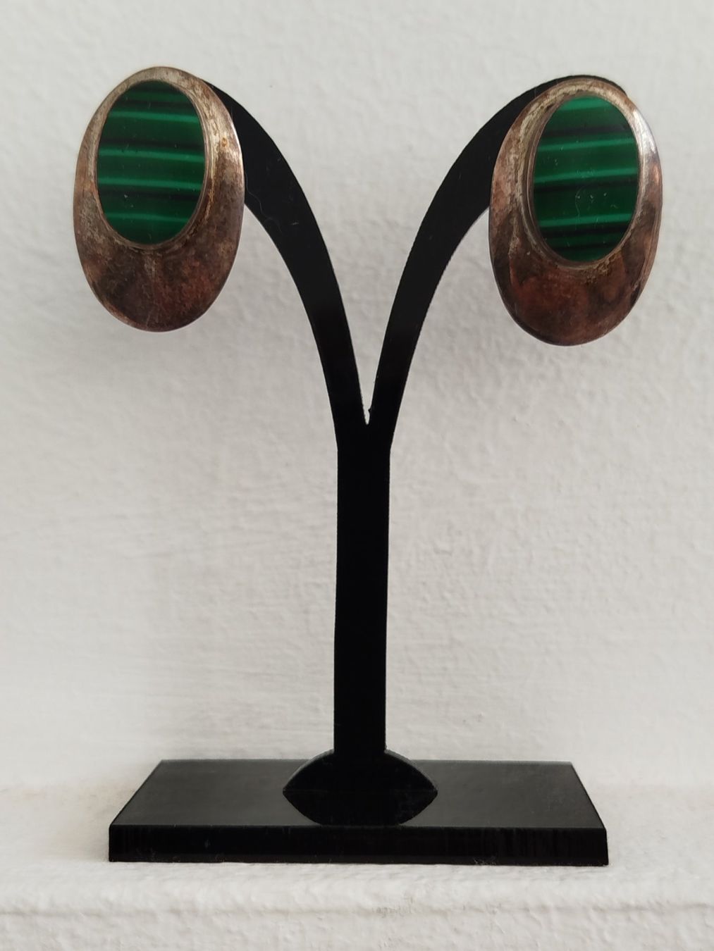 Boucles d'oreille: Vintage Silber Ohrstecker mit Malachit – D'occasion à Muhen par Monadh 1