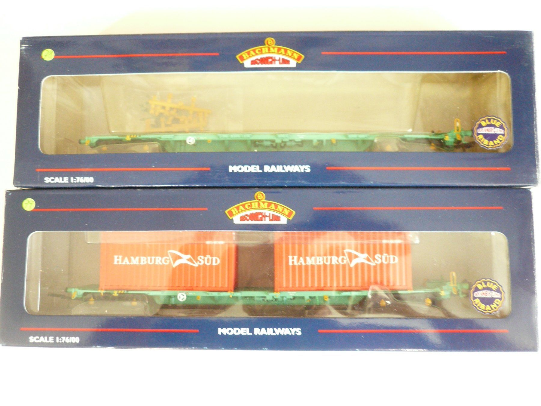 Modellini di ferrovie: BACHMANN H0 CONTAINERWAGEN " HAMBURG SÜD " SET MIT 2WAGEN – Nuovo e nell'imballaggio originale da Pfaffnau venduto da nolff