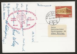 1969 Ballon Schweiz Schlierbach Halbinsel Au Zürich Luftpost