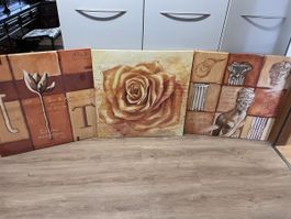 Wandbilder 3er Set Blumen und Antike Motive braun