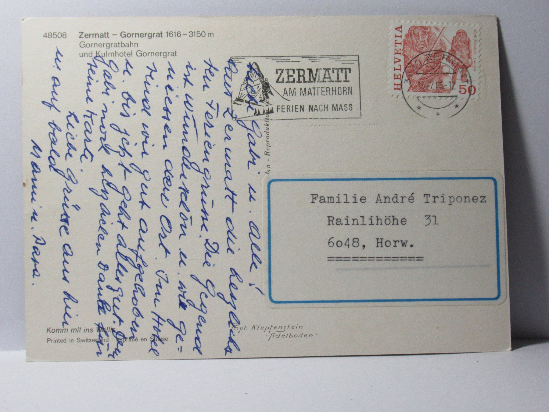 Cartes postales: Zermatt , Gornergrat  1986 – D'occasion à Grenchen par Bluemchen1900 1