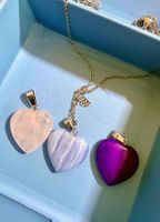 Collier Trio de cœur Larimar, Quartz rose et Améthyste