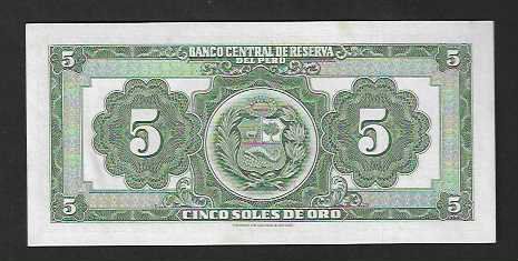Banconote: Peru  5  Soles  1966  Bankfrisch – Nuovo (secondo la descrizione) da Gordola venduto da coinsandnotes 1