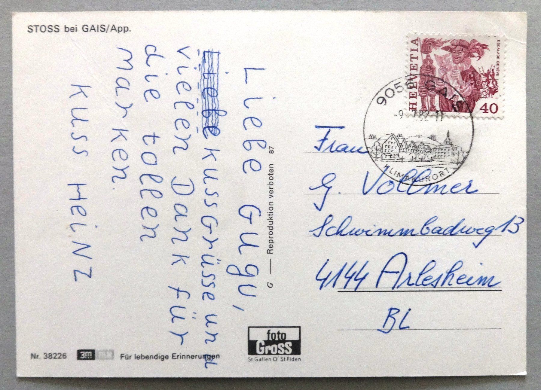 Cartoline postali: Stoss bei Gais – Usato da Fétigny venduto da Billy2miny 1